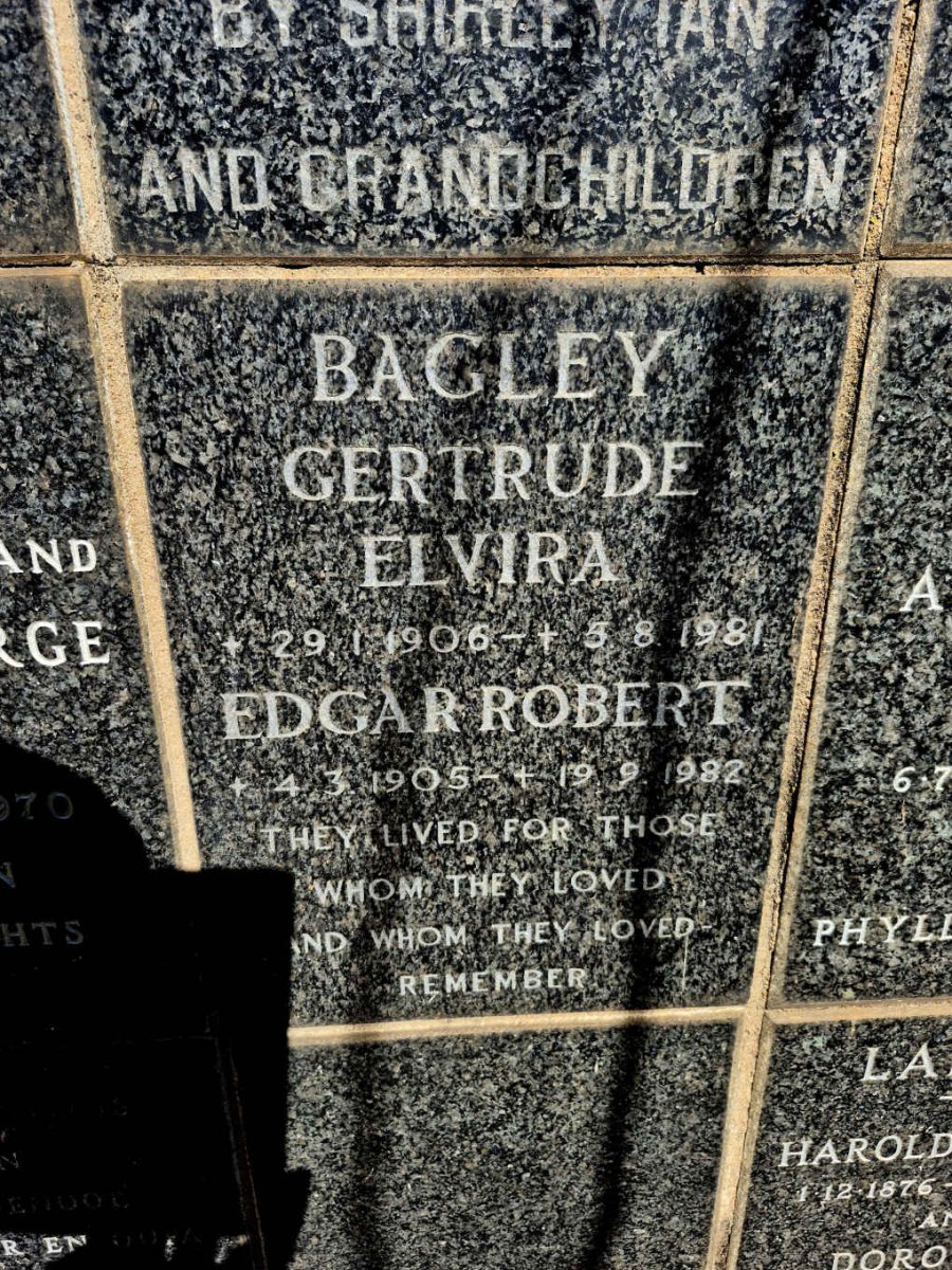 BAGLEY Edgar Robert 1905-1982 & Gertrude Elvira 1906-1981