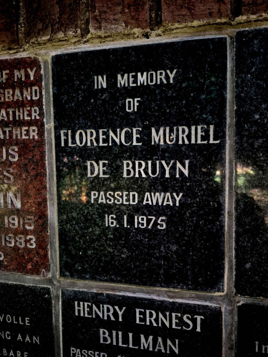 BRUYN Florence Muriel, de -1975