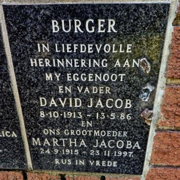 BURGER David Jacob 1913-1986 & Martha Jacoba 1915-1997