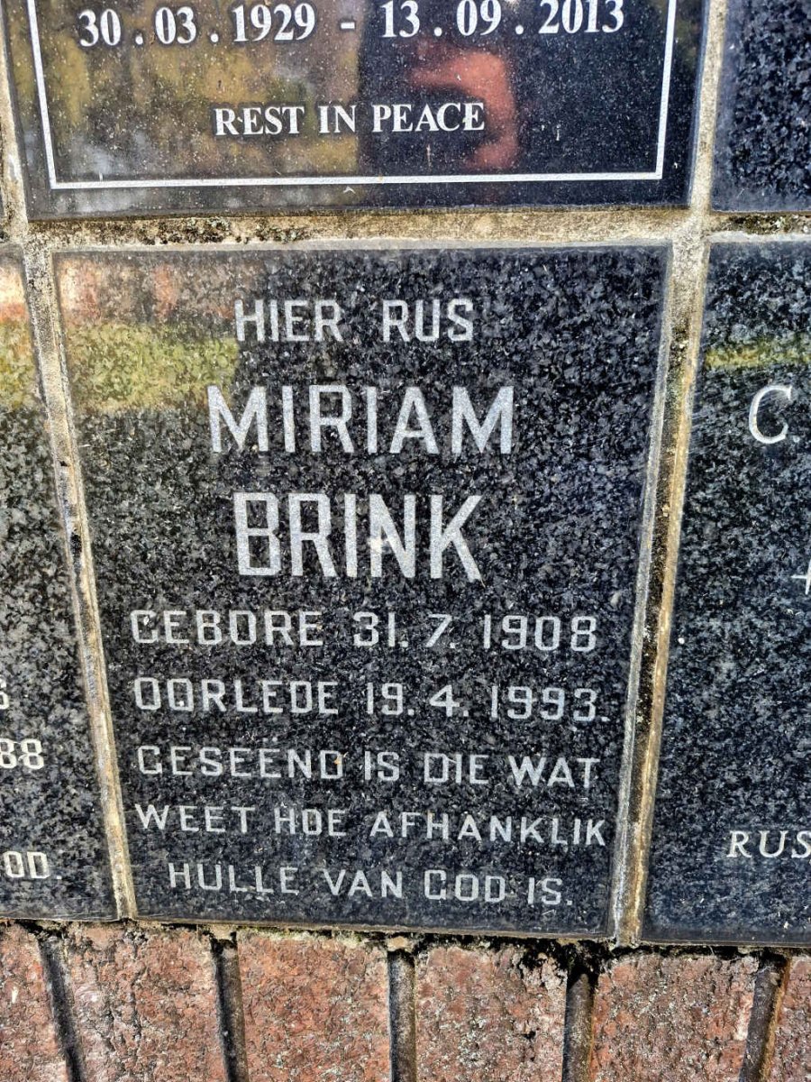 BRINK Miriam 1908-1993