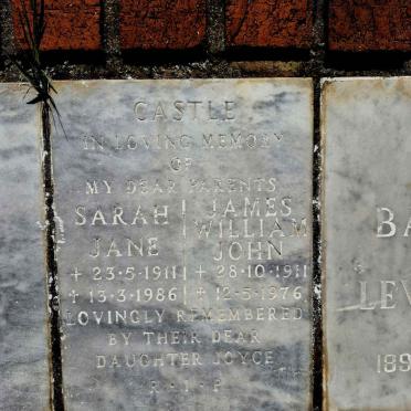 CASTLE James William John 1911-1976 & Sarah Jane 1911-1986