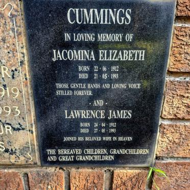 CUMMINGS Lawrence James 1912-1993 & Jacomina Elizabeth 1912-1993