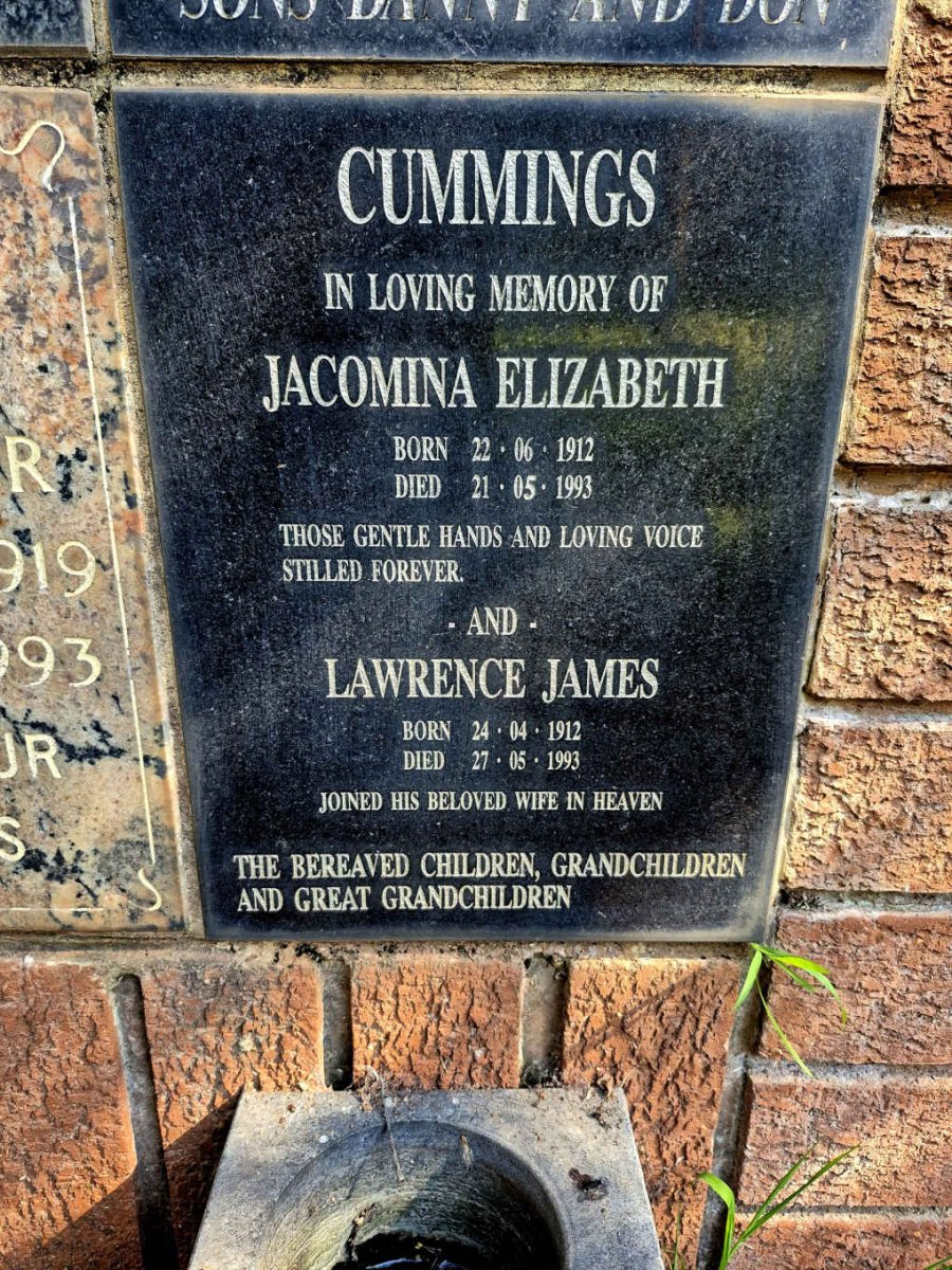 CUMMINGS Lawrence James 1912-1993 & Jacomina Elizabeth 1912-1993