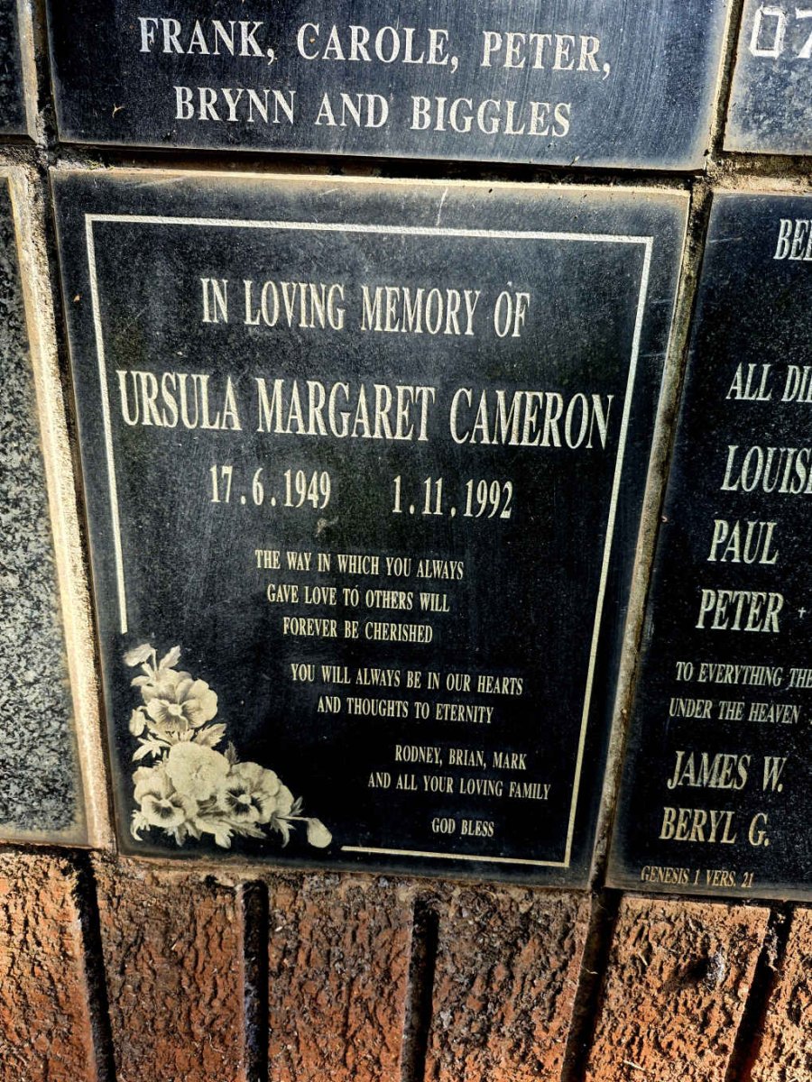 CAMERON Ursula Margaret 1949-1992