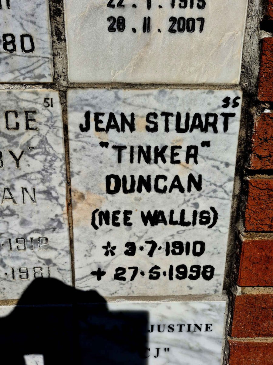 DUNCAN Jean Stuart nee WALLIS 1910-199?