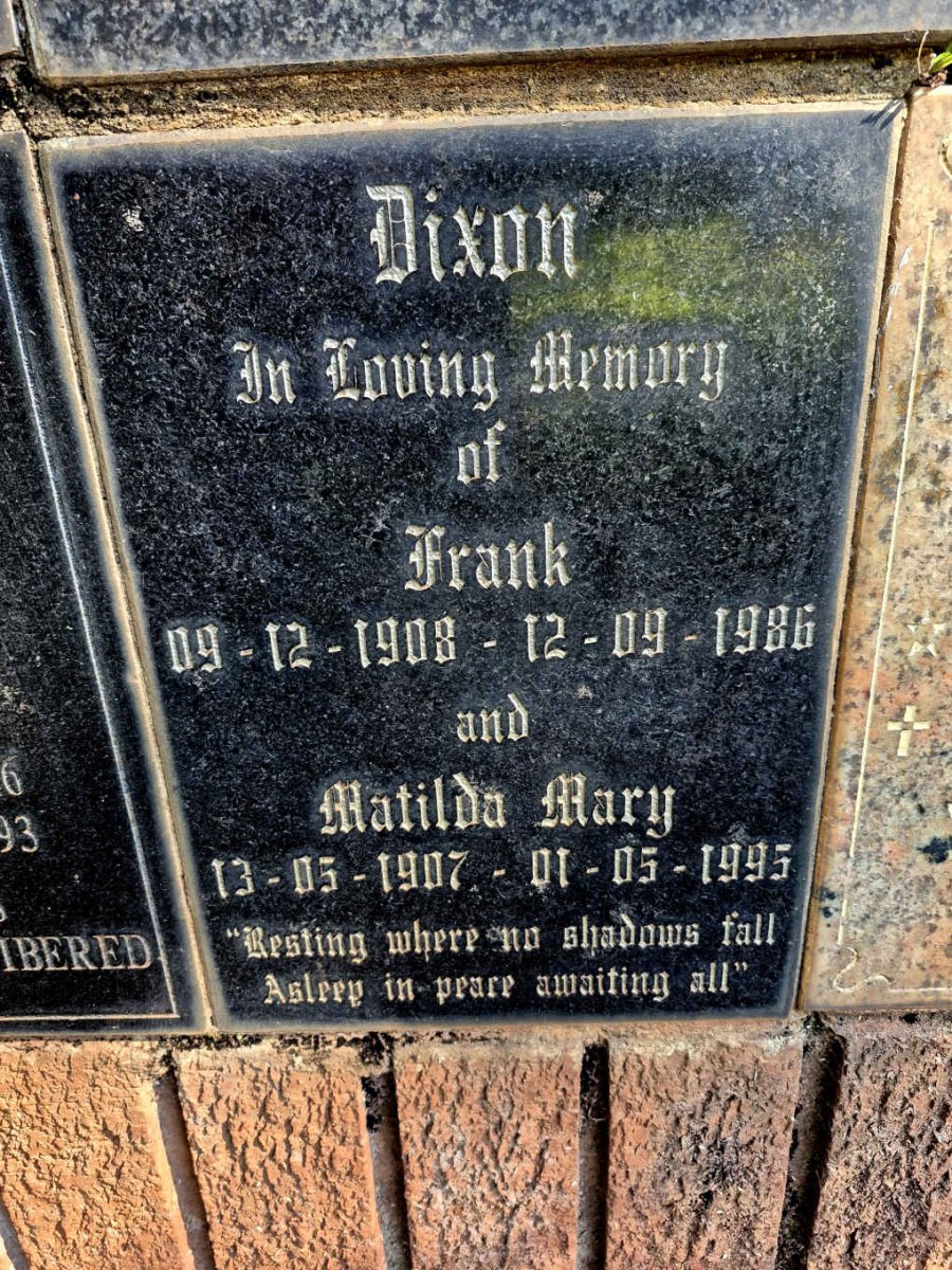 DIXON Frank 1908-1986 & Matilda Mary 1907-1995