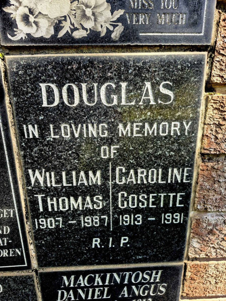 DOUGLAS William Thomas 1907-1987 & Caroline Cosette 1913-1991