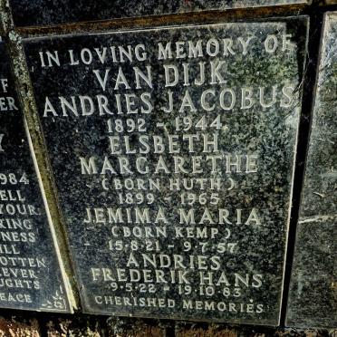 DIJK Andries Jacobus, van 1892-1944 & Elsbeth Margarethe HUTH 1899-1965 :: VAN DIJK Andries Frederik Hans 1922-1983 & Jemima Maria KEMP 1921-1957