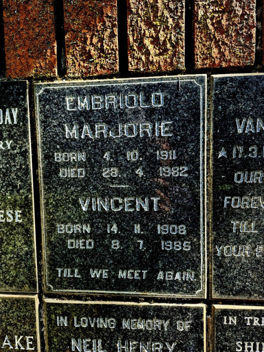 EMBRIOLO Vincent 1908-1985 & Marjorie 1911-1982