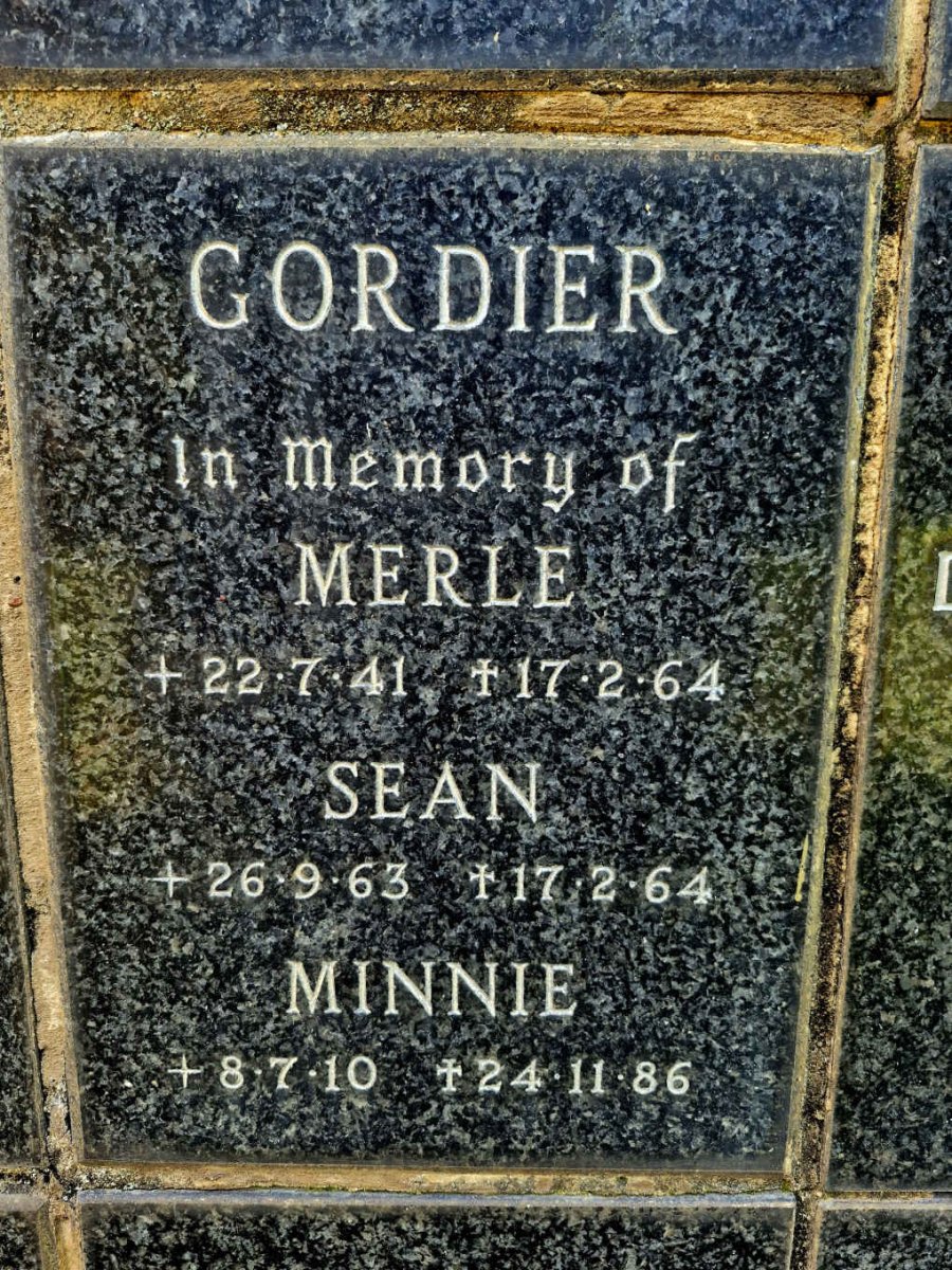 GORDIER Minnie 1910-1986 :: GORDIER Merle 1941-1964 :: GORDIER Sean 1963-1964