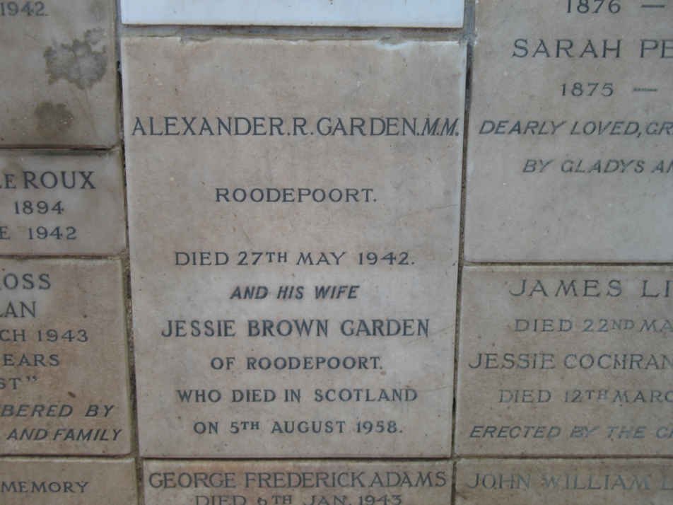 GARDEN Alexander R. -1942 &amp; Jessie Brown -1958 :: ADAMS George Frederick -1943