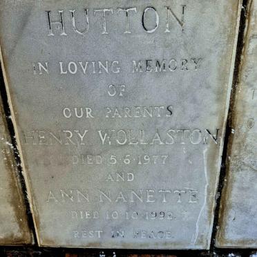 HUTTON Henry Wollaston -1977 & Ann Nanette -1992
