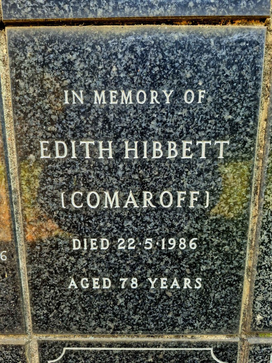 HIBBETT Edith nee COMAROFF -1986