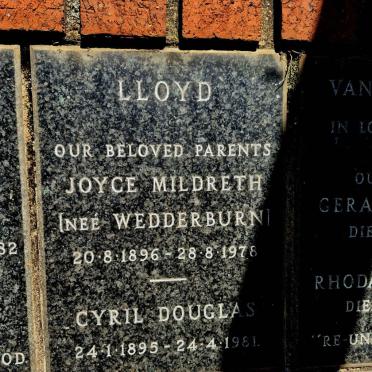 LLOYD Cyril Douglas 1895-1981 & Joyce Mildreth WEDDERBURN 1896-1978
