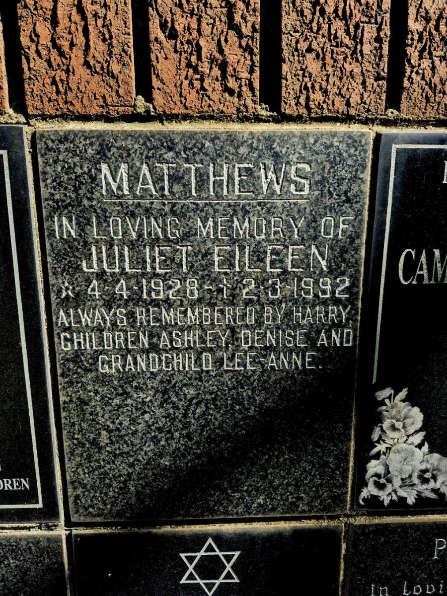 MATTHEWS Juliet Eileen 1928-1992