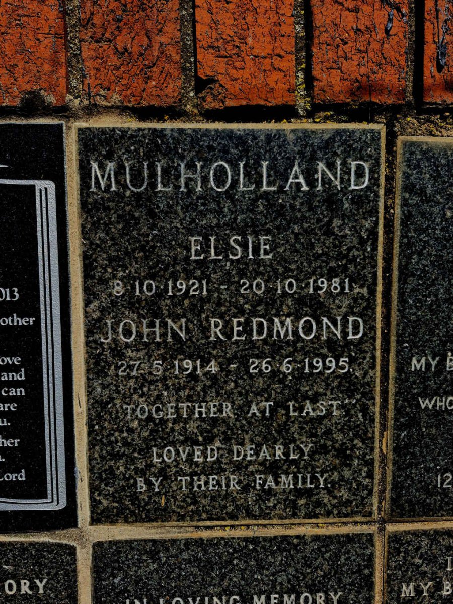 MULHOLLAND John Redmond 1914-1995 & Elsie 1921-1981