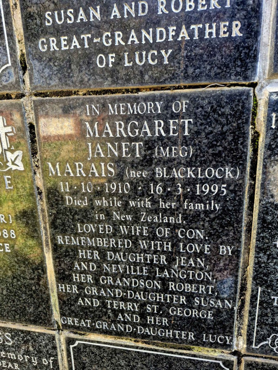 MARAIS Margaret Jane nee BLACKLOCK 1910-1995