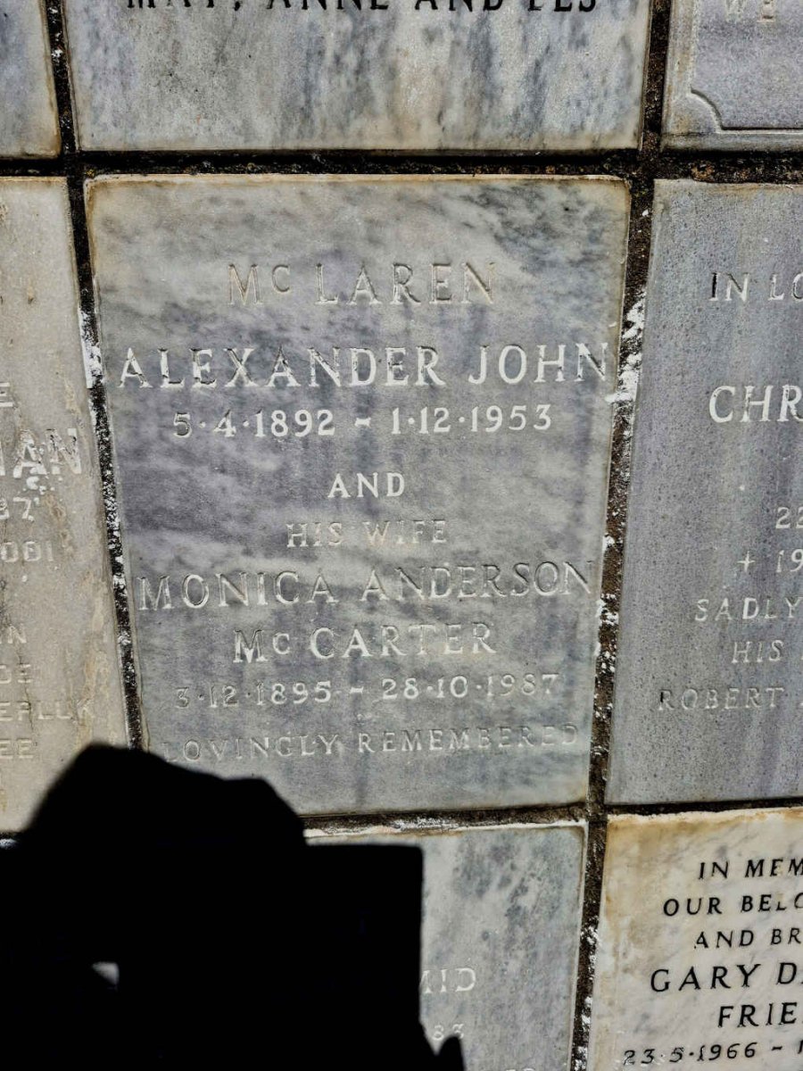 MCLAREN Alexander John 1892-1953 & Monica Anderson MCCARTER 1895-1987