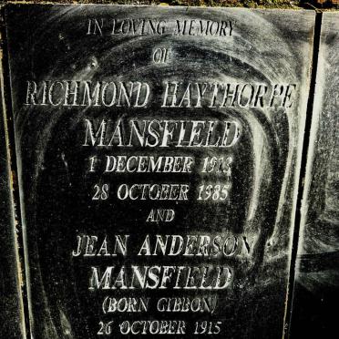 MANSFIELD Richmond Haythorpe 1913-1985 & Jean Anderson GIBBON 1915-1988