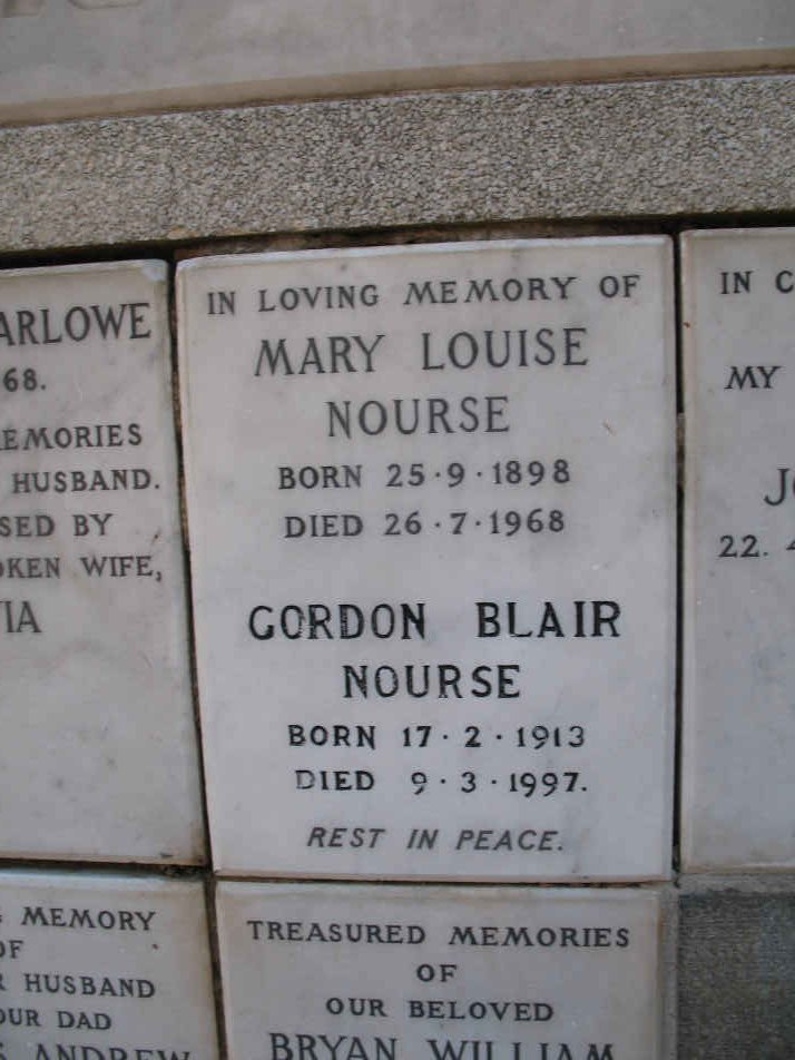 NOURSE Gordon Blair 1913-1997 &amp; Mary Louise 1898-1968