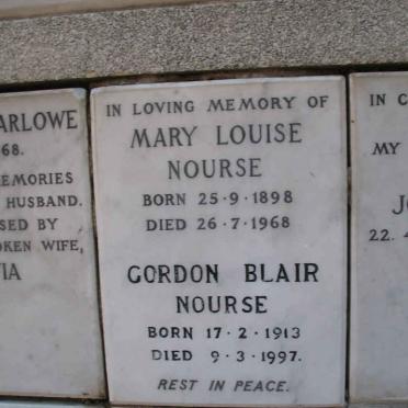 NOURSE Gordon Blair 1913-1997 &amp; Mary Louise 1898-1968