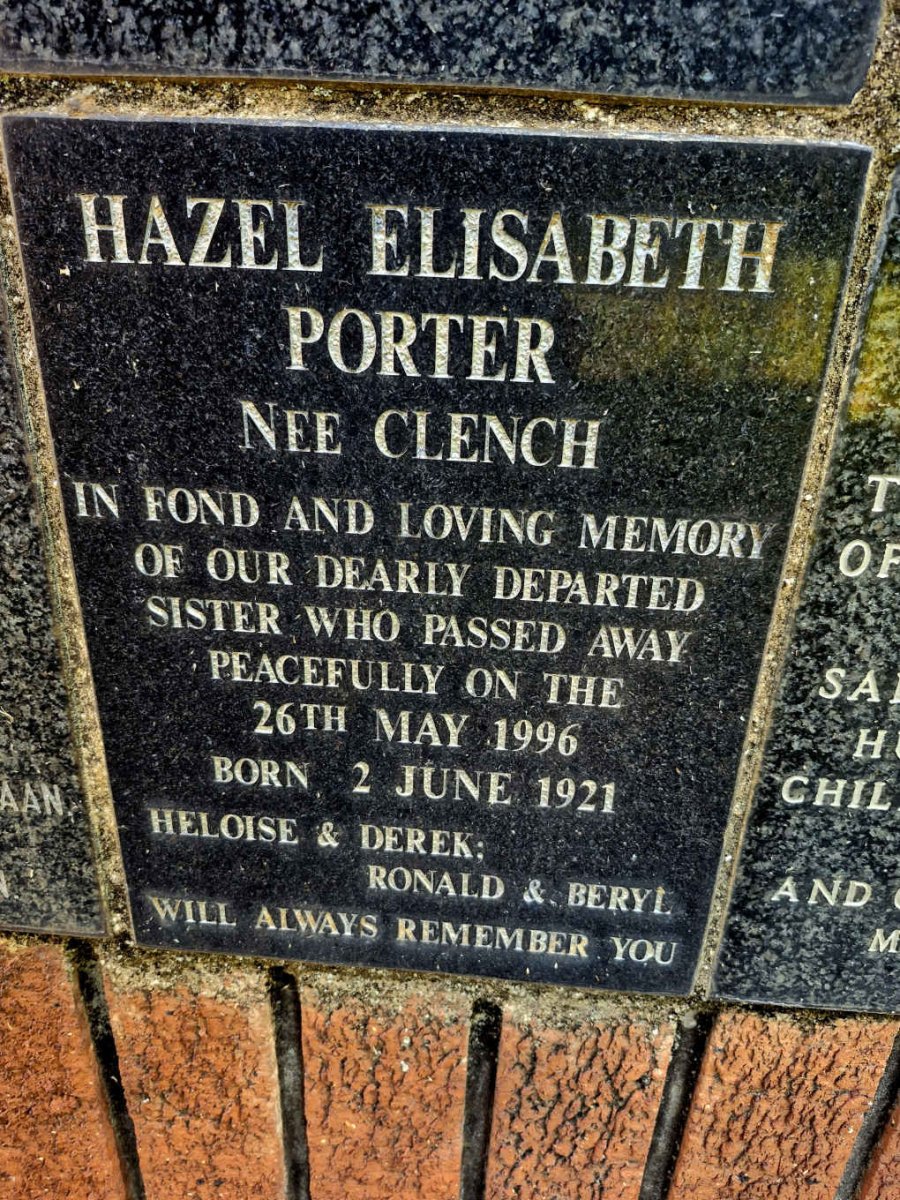 PORTER Hazel Elisabeth nee CLENCH 1921-1996