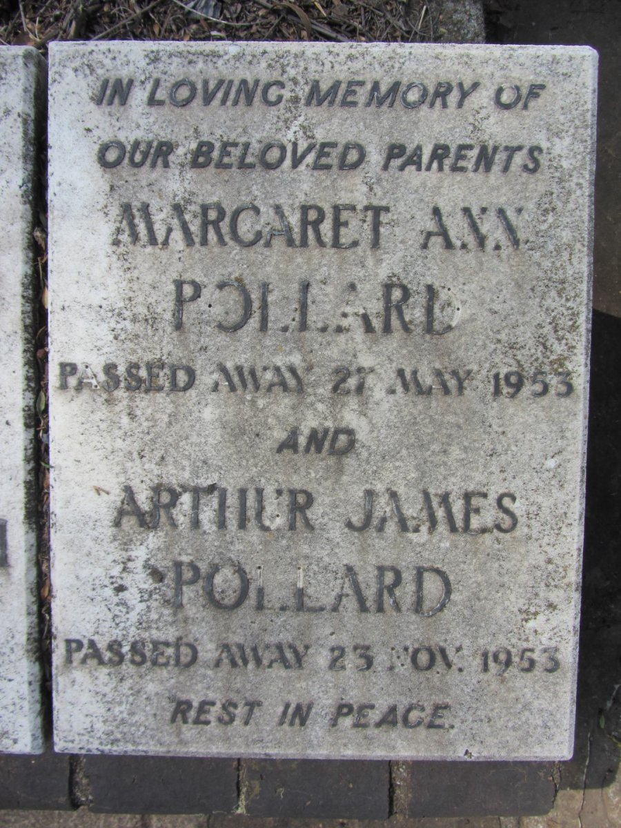 POLLARD Arthur James -1953 &amp; Margaret Ann -1953