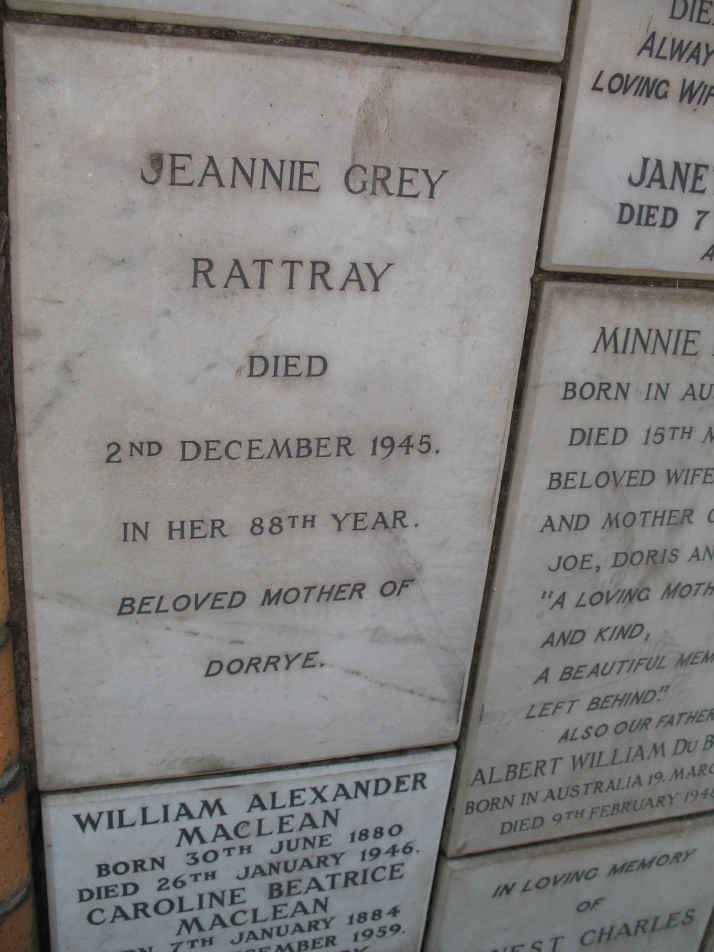 RATTRAY Jeannie Grey -1945 :: MACLEAN William Alexander 1880-1946 &amp; Caroline Beatrice 1884-1959