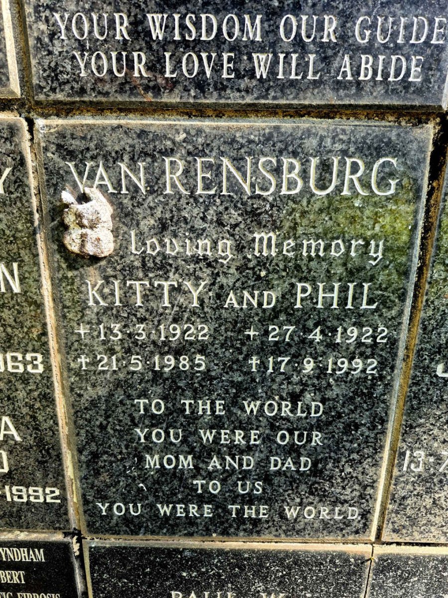 RENSBURG Phil, van 1922-1992 & Kitty 1922-1985