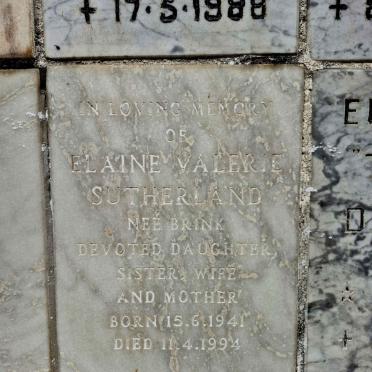 SUTHERLAND Elaine Valerie nee BRINK 1941-1994