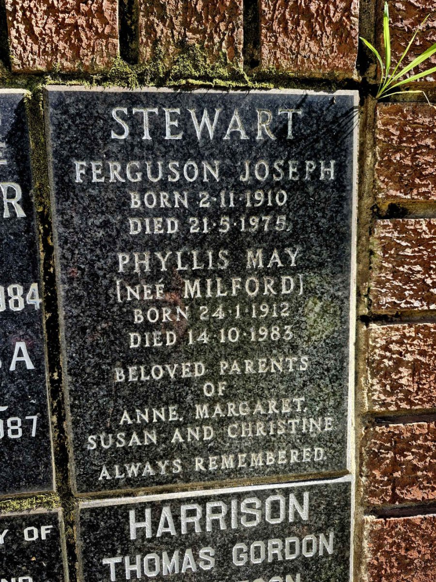 STEWART Ferguson Joseph 1910-1975 & Phyllis May MILFORD 1912-1983