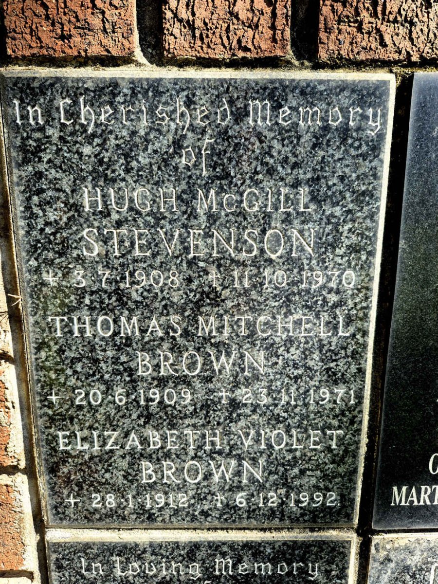 STEVENSON Hugh McGill 1908-1970 :: BROWN Thomas Mitchell 1909-1971 :: BROWN Elizabeth Violet 1912-1992