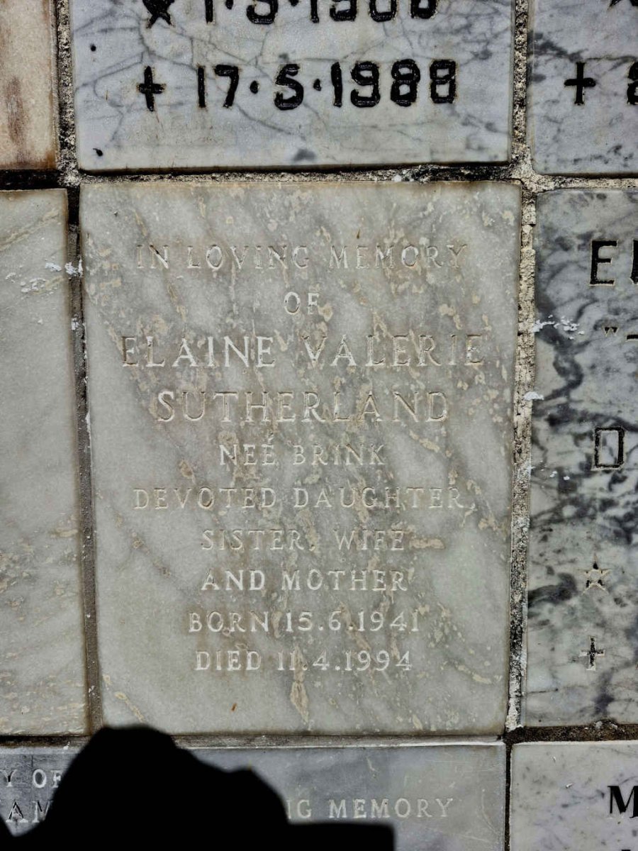 SUTHERLAND Elaine Valerie nee BRINK 1941-1994