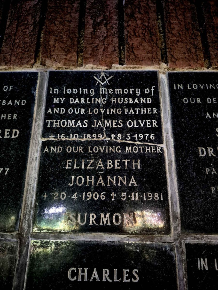 SURMON Thomas James Olver 1899-1976 & Elizabeth Johanna 1906-1981