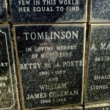 TOMLINSON William James Coleman 1906-1985 & Betsy de la Porte 1901-1977
