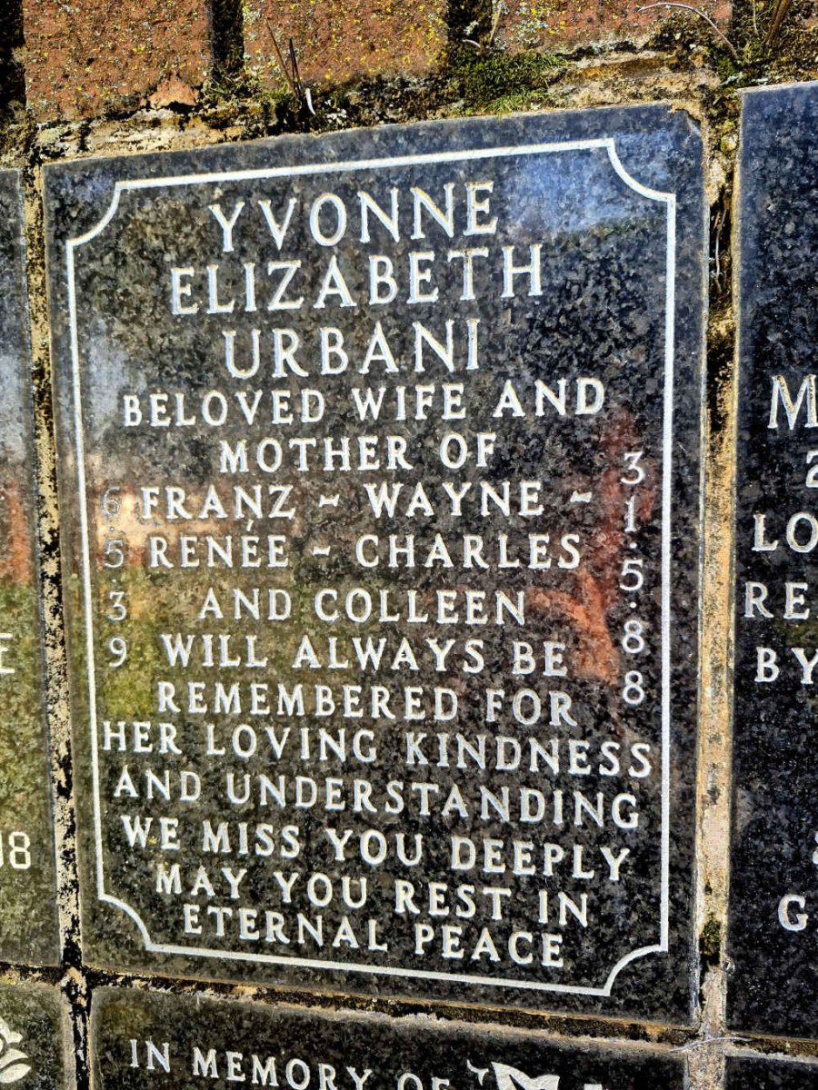 URBANI Yvonne Elizabeth 1939-1988