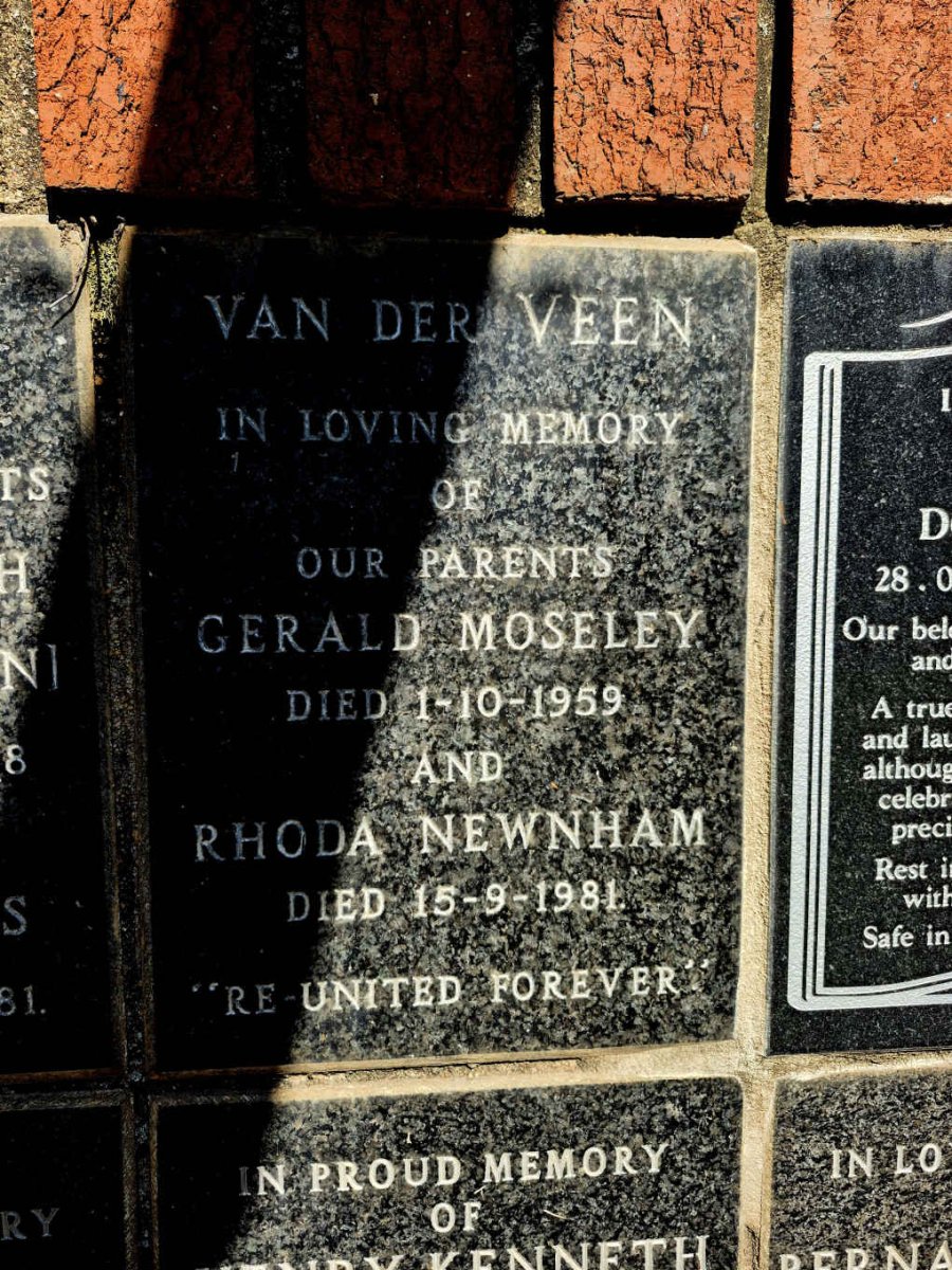 VEEN Gerald Moseley, van der -1959 & Rhoda Newnham -1981