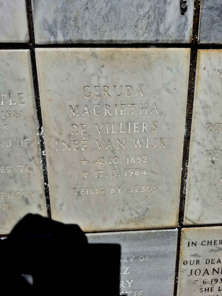 VILLIERS Geruda Magrietha, de nee VAN WIJK 1892-1984