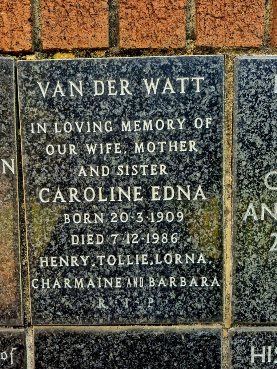 WATT Caroline Edna, van der 1909-1986