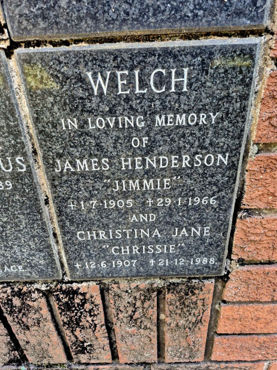 WELCH James Henderson 1905-1966 & Christina Jane 1907-1988