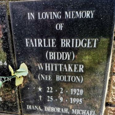 WHITTAKER Fairlie Bridget nee BOLTON 1922-1995