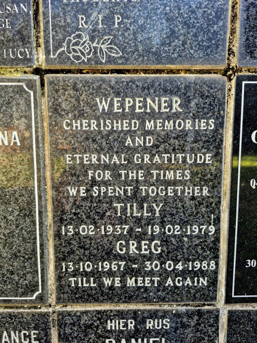 WEPENER Tilly 1937-1979 :: WEPENER Greg 1967-1988
