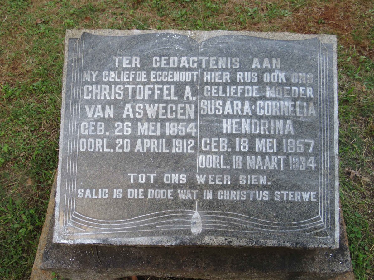ASWEGEN Christoffel A., van 1854-1912 &amp; Susara Cornelia Hendrina 1857-1934