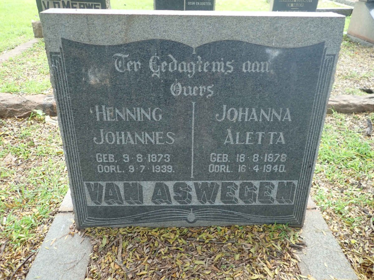 ASWEGEN Henning Johannes, van 1873-1939 &amp; Johanna Aletta 1878-1940