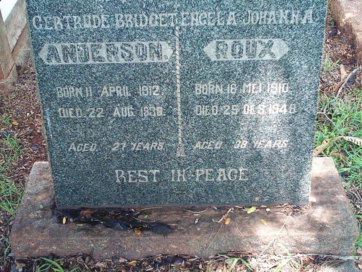 ANDERSON Gertrude Bridget 1912-1938 :: ROUX Engela Johanna 1910-1948