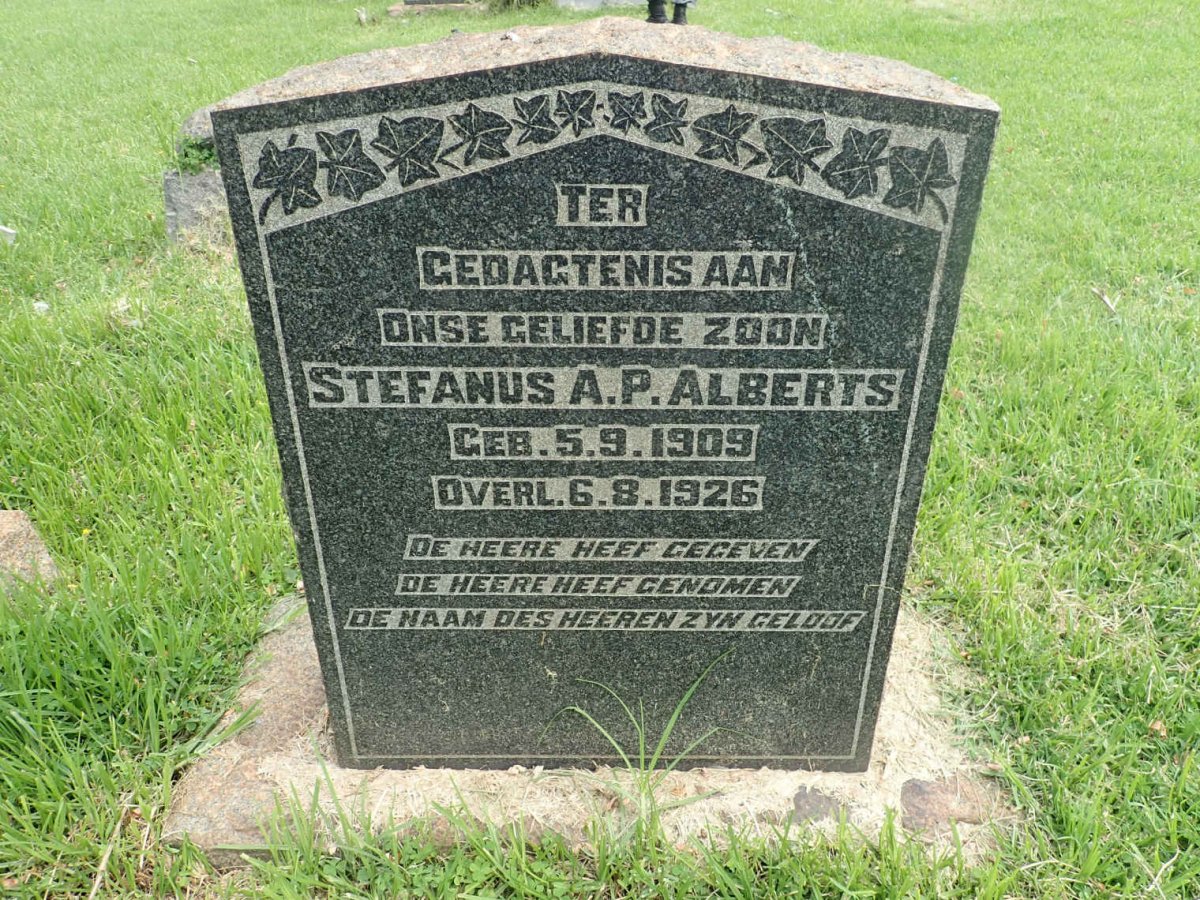 ALBERTS Stefanus A.P. 1909-1926