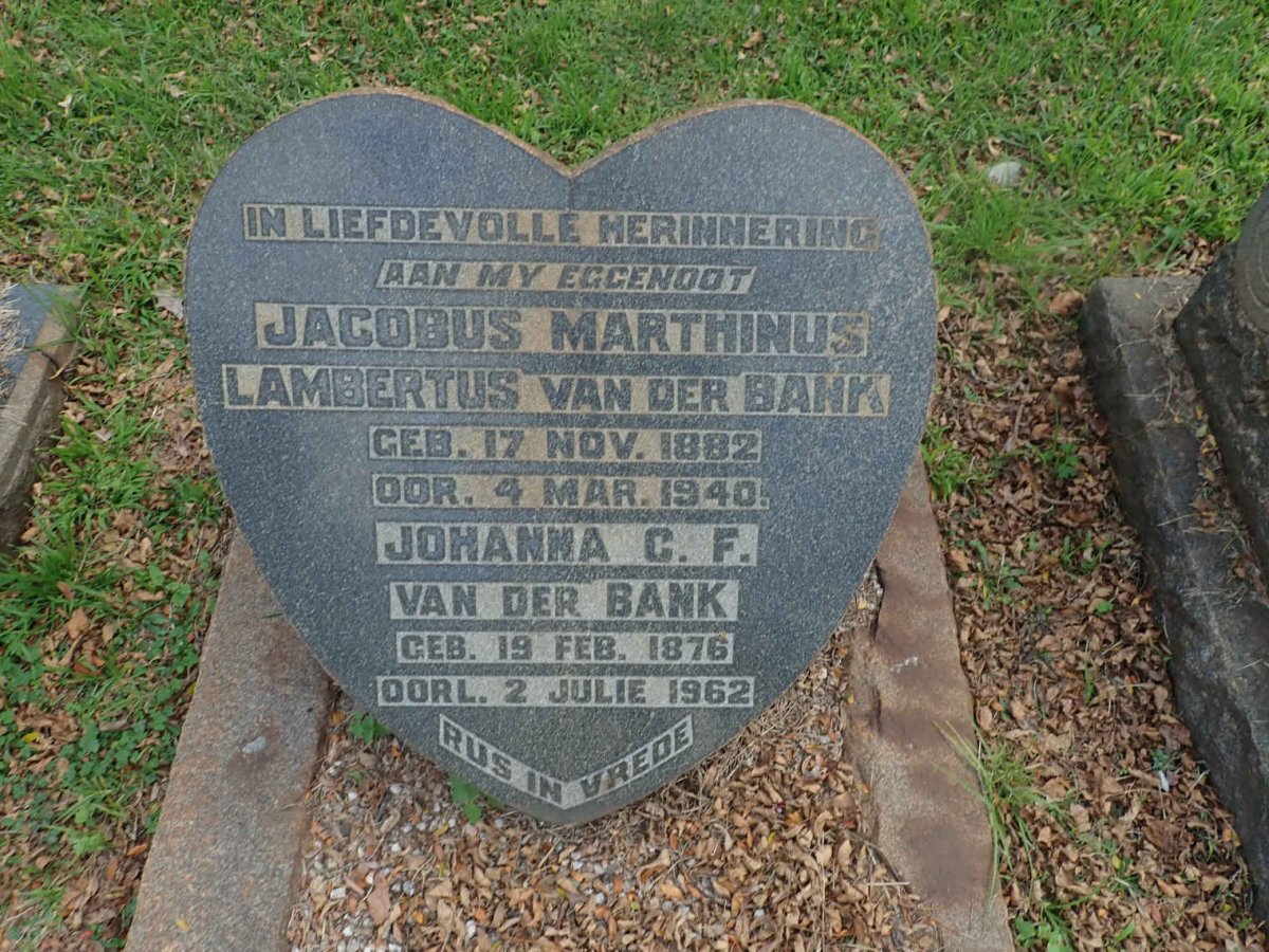 BANK Jacobus Marthinus Lambertus, van der 1882-1940 &amp; Johanna C.F. 1876-1962