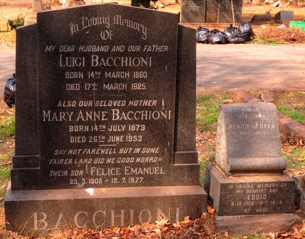 BACCHIONI Luigi 1860-1925 &amp; Mary Anne 1873-1953 :: BACCHIONI Felice Emanuel 1905-1977