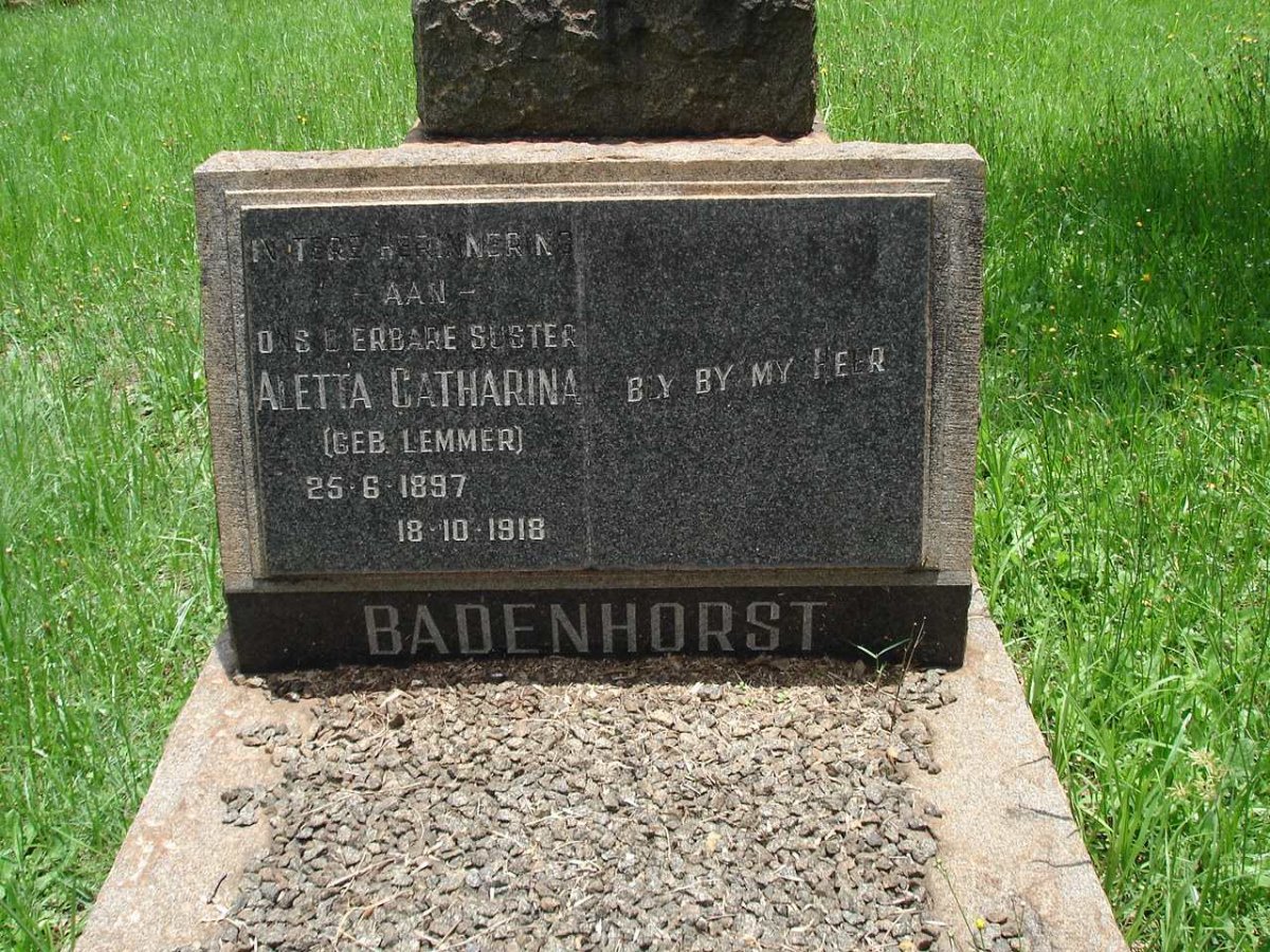 BADENHORST Aletta Catharina nee LEMMER 1897-1918