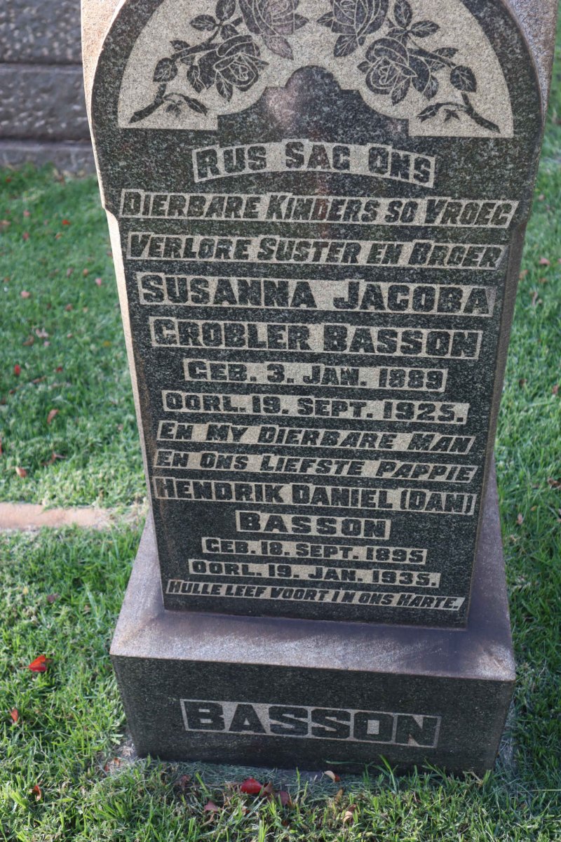 BASSON Susanna Jacoba Grobler 1889-1925 :: BASSON Hendrik Daniel 1895-1935